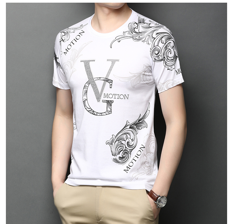 dizse夏季花短袖t恤男士圆领潮流半袖体桖小衫冰丝光棉男装宽松汗衫