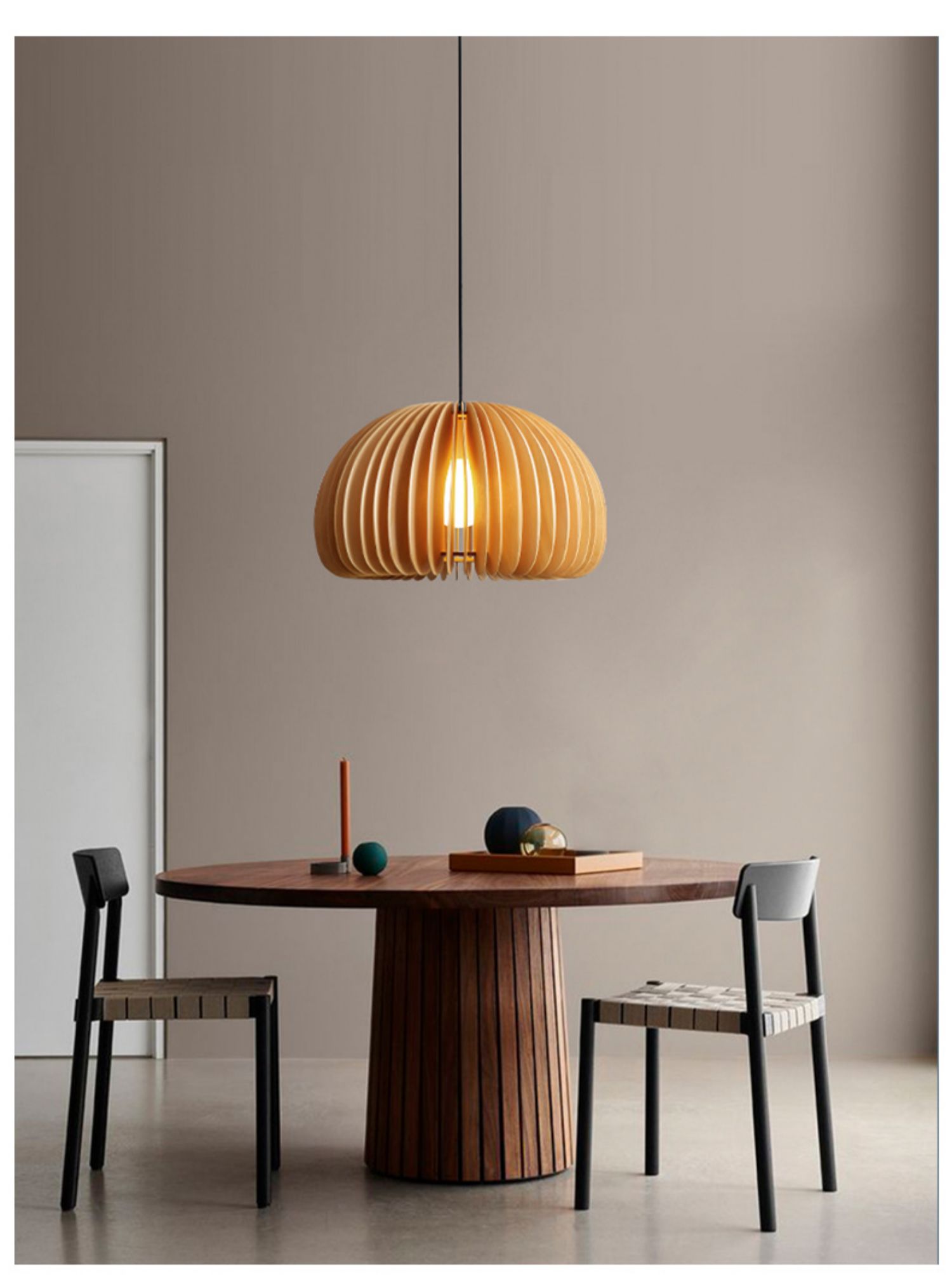 安洛优木艺吊灯北欧网红复古原木餐厅卧室木质灯艺术民宿书房中古南瓜