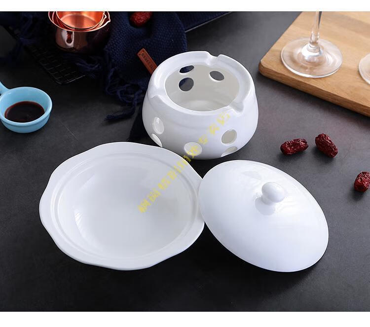 明炉加热餐具纯白陶瓷带盖牛油碟碗位上盅辽参粥一位加热炉座酒店翅盅