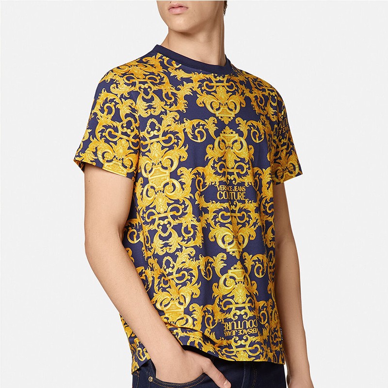 versace jeans/范思哲男士蓝色巴洛克花纹棉质短袖t恤衫 蓝色eb3gwa7s