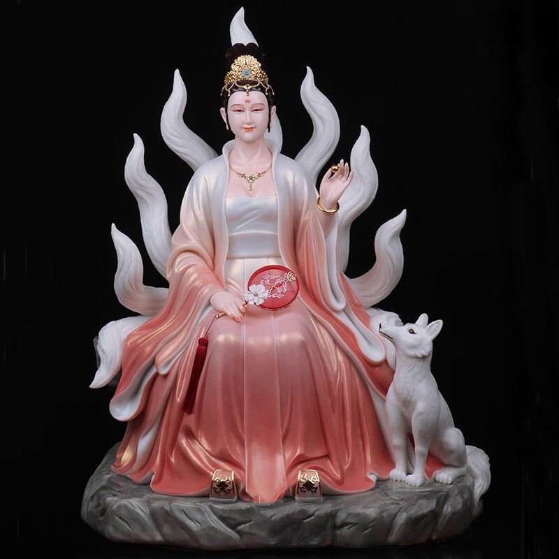 舞万花2022新 款16寸19寸26寸汉白玉九尾狐仙娘娘神像佛像家用供奉