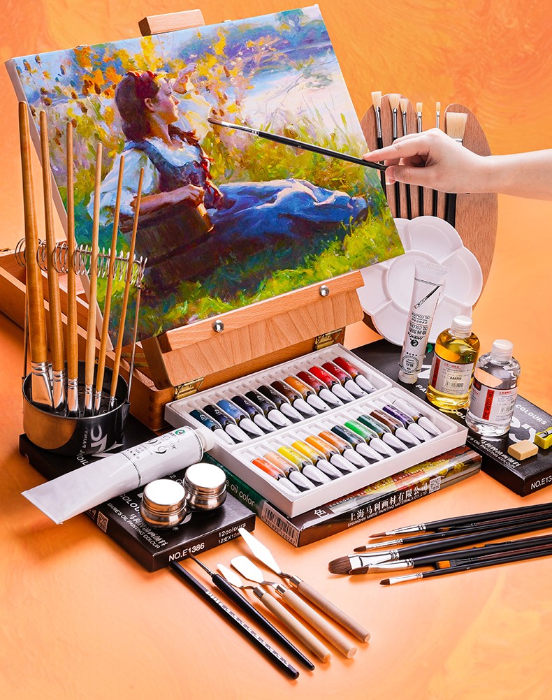 马利maries油画工具套装24色油画颜料油画箱全套材料初学者油画画架油