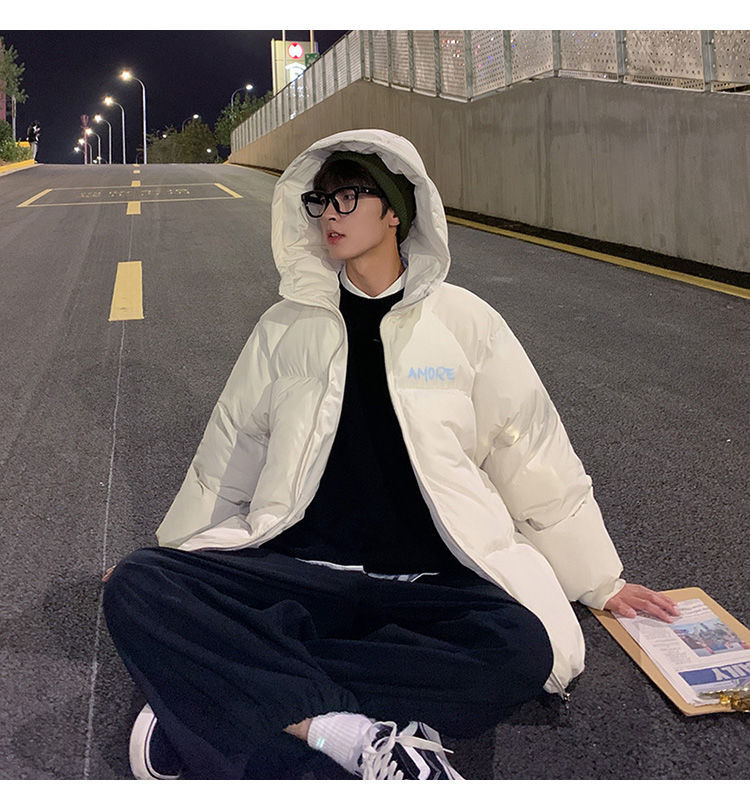 韩国加厚青少年服男ins潮冬季宽松面包服短款大码外套m172黑色2xl