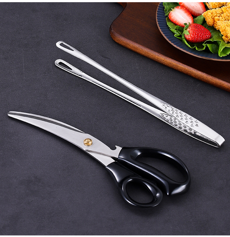厨房剪刀烤肉日韩料理烤肉剪刀夹子套装烧烤餐厅牛排剪子日式银色夹