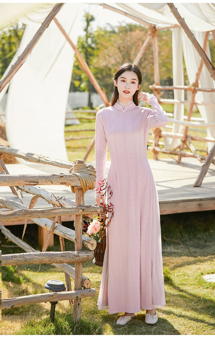 南极人禅服佛系女茶服茶艺师服装女装新中式国风改良日常旗袍奥黛中国