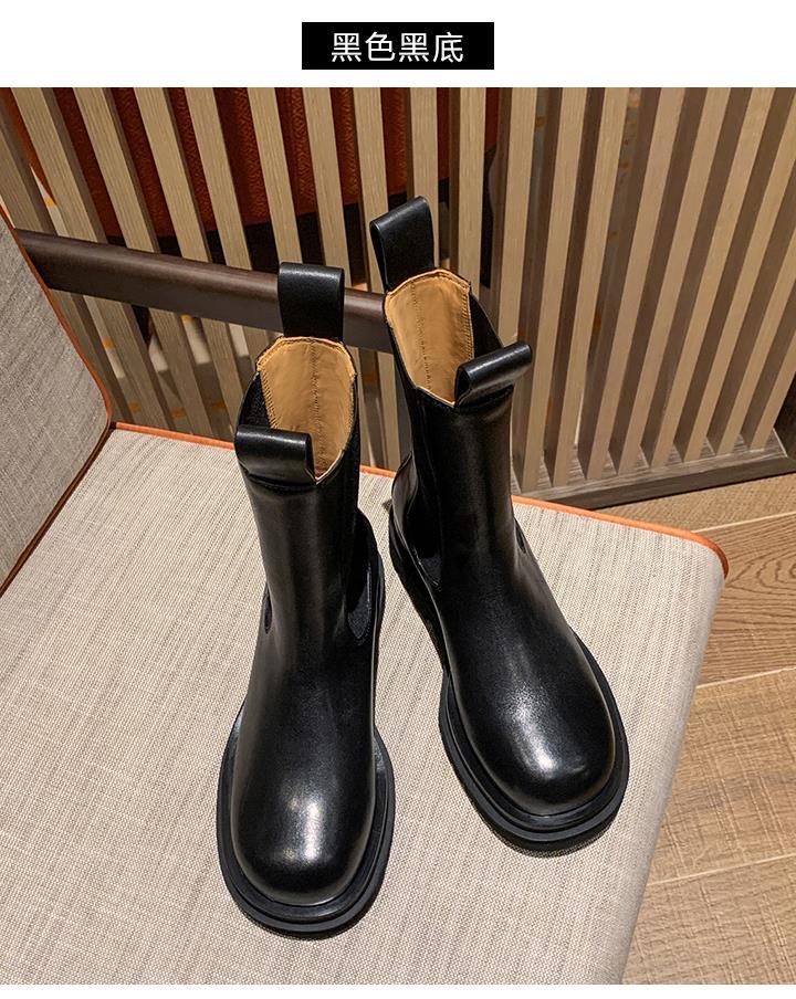 bv马丁靴男女情侣鞋厚底英伦风mona同款切尔西短大码靴子ins 白色紫底