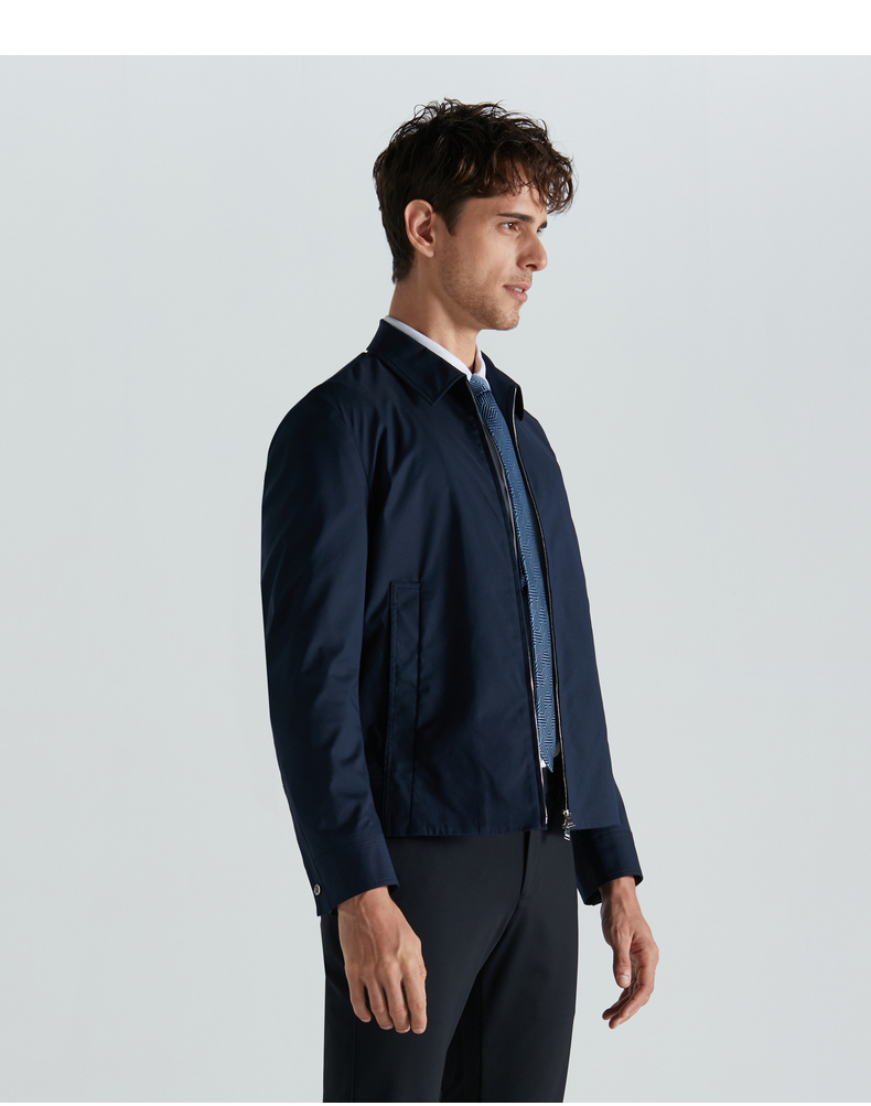 劲霸男装夹克2021春装新品商务翻领短款时尚薄款外套男bkdd1230深兰