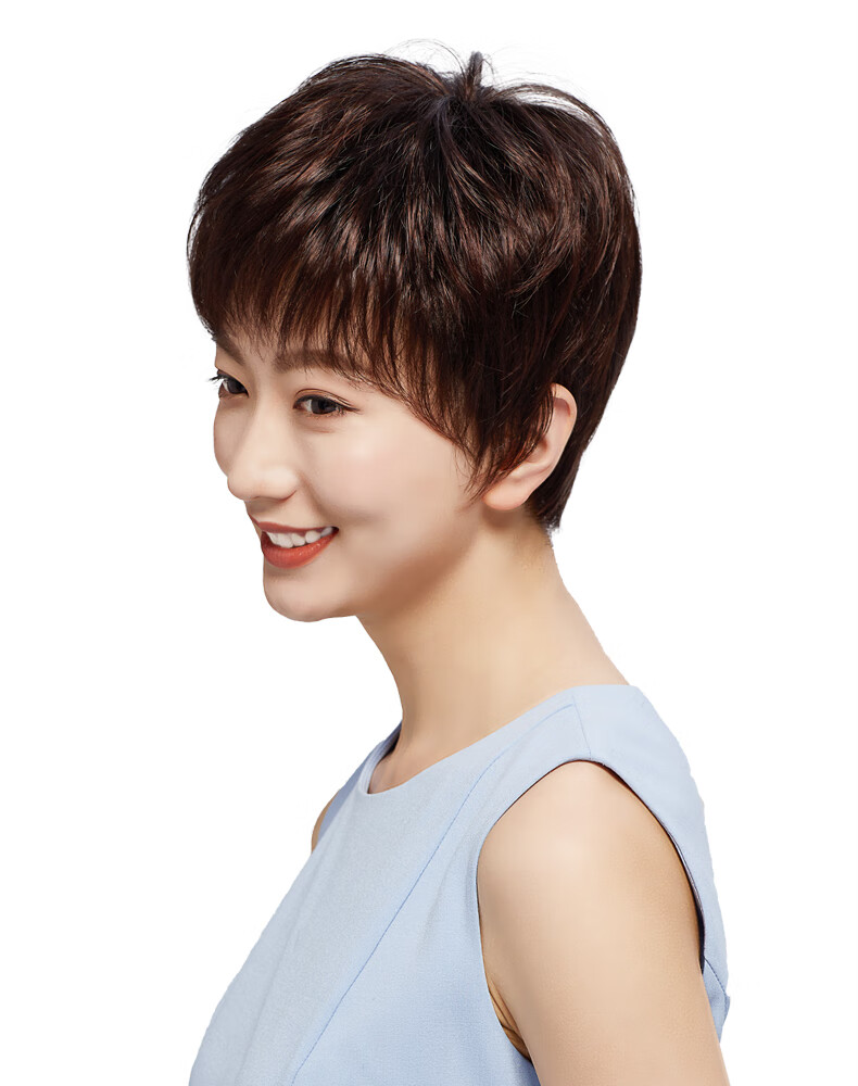 假发女短发全头套式真发发套妈妈中老年真人发丝自然女士假真头发 深