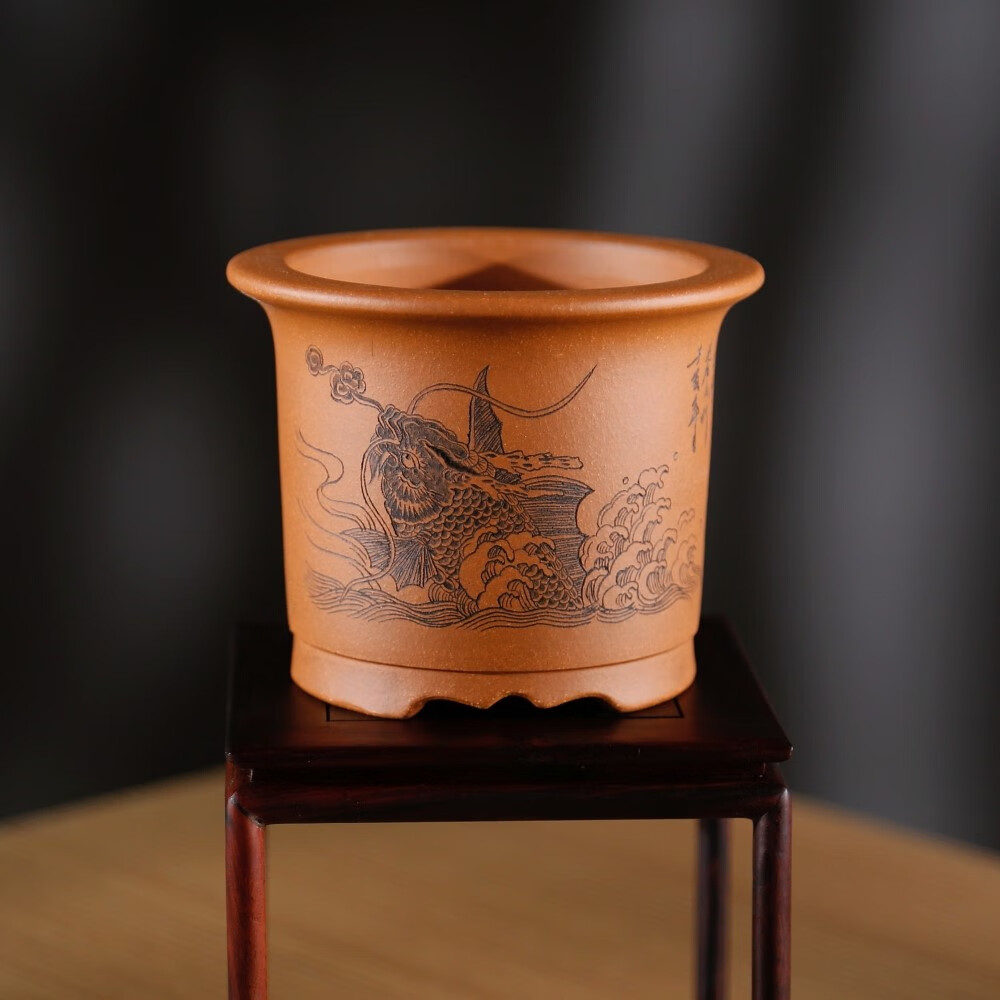 精工刻绘原矿降坡泥微型小号名家唯珍传统圆口精品紫砂盆景盆 款式