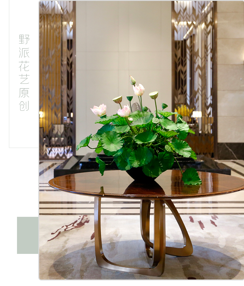 野派高档酒店大堂仿真花摆件大型插花仿真绿植套装餐厅商场中庭摆放瓶