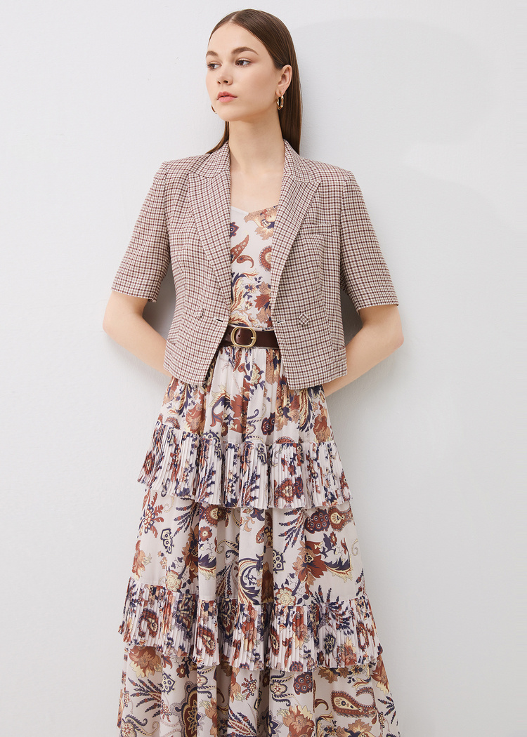 时装周同款 yiner音儿女装2020夏新款无袖吊带印 连衣裙 咖啡色 160