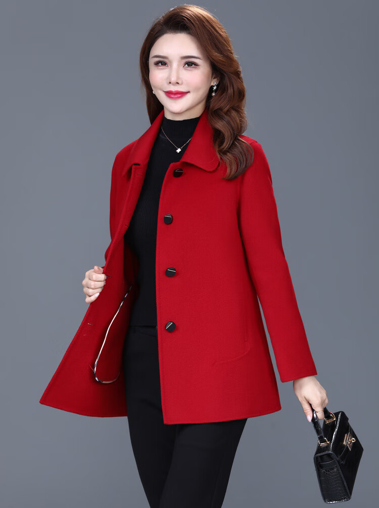 双面大衣款毛呢外套女短款洋气中年双面呢秋冬 暗普兰 4xl【图片 价格