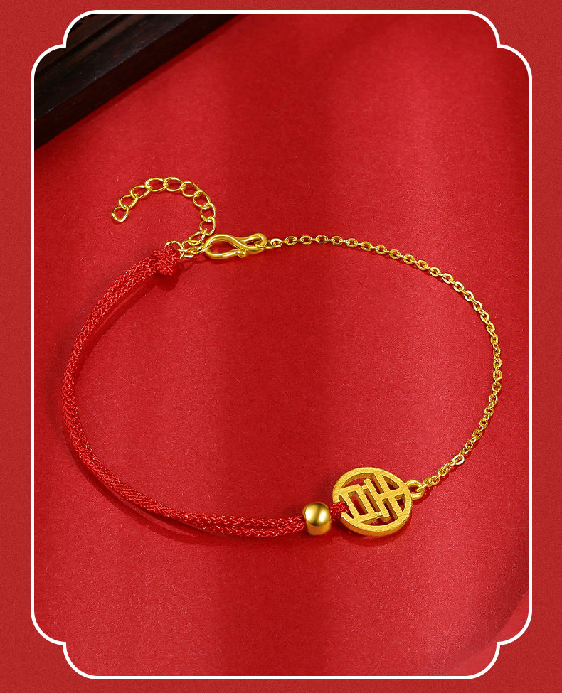 520礼物周六福黄金手链女款足金转运福气福牌手饰吉运福牌计价t16cm尾