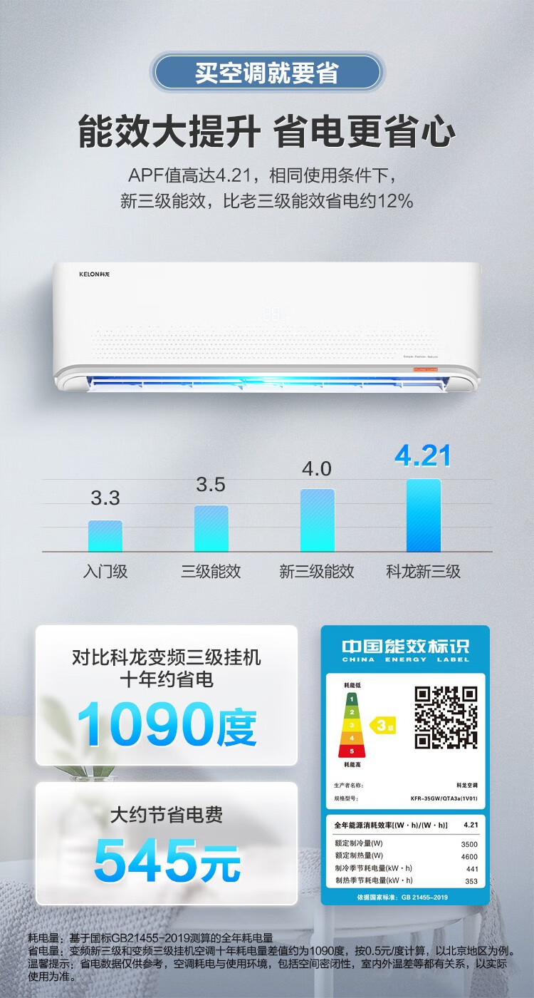 5日0点、变频节能自清洁：1.5匹 KELON科龙 变频空调KFR-35GWQTA3a 1769元包邮 买手党-买手聚集的地方