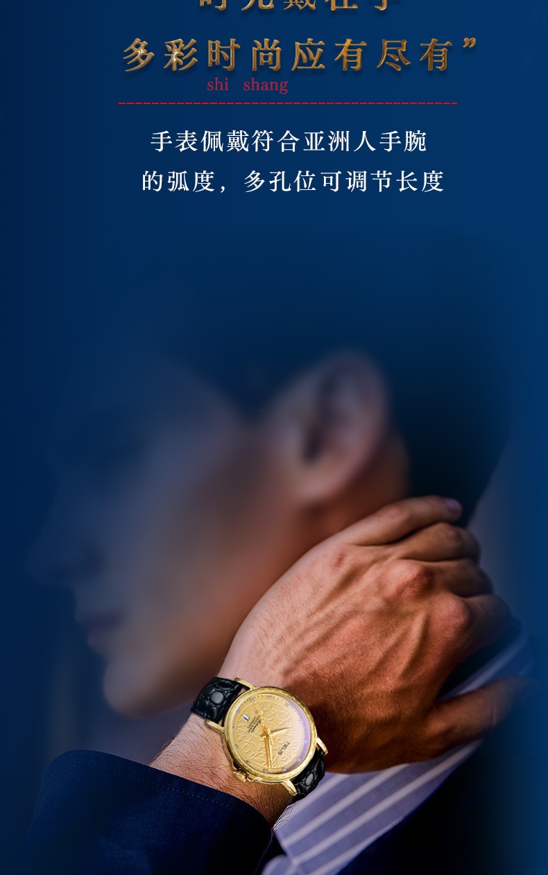 tielis18075铁利时手表男商务休闲皮带机械男士腕表黑皮全金面