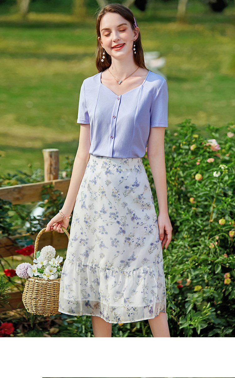 艾蓓怡碎花裙雪纺半身裙2021夏季新款垂感气质a字中长款轻盈飘逸超