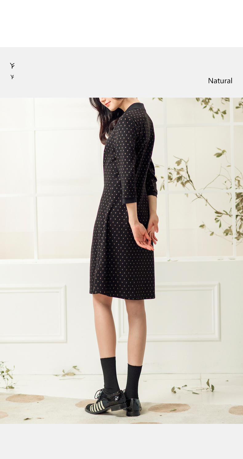 yifini易菲v领印花圆点连衣裙收腰中长款法式a字裙2021春季新款2101y