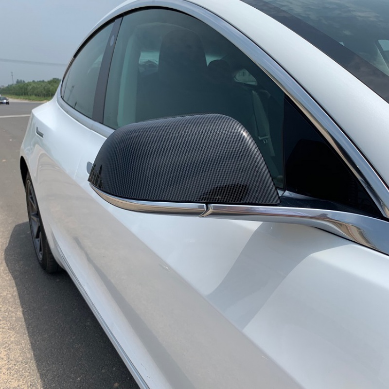 定制适用特斯拉model3后视镜装饰保护盖防蹭划保护壳碳纤维改装配件