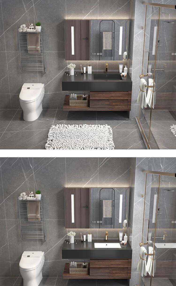 日本toto卫浴岩板一体盆浴室柜组合现代简约洗手池洗脸盆柜轻奢智能