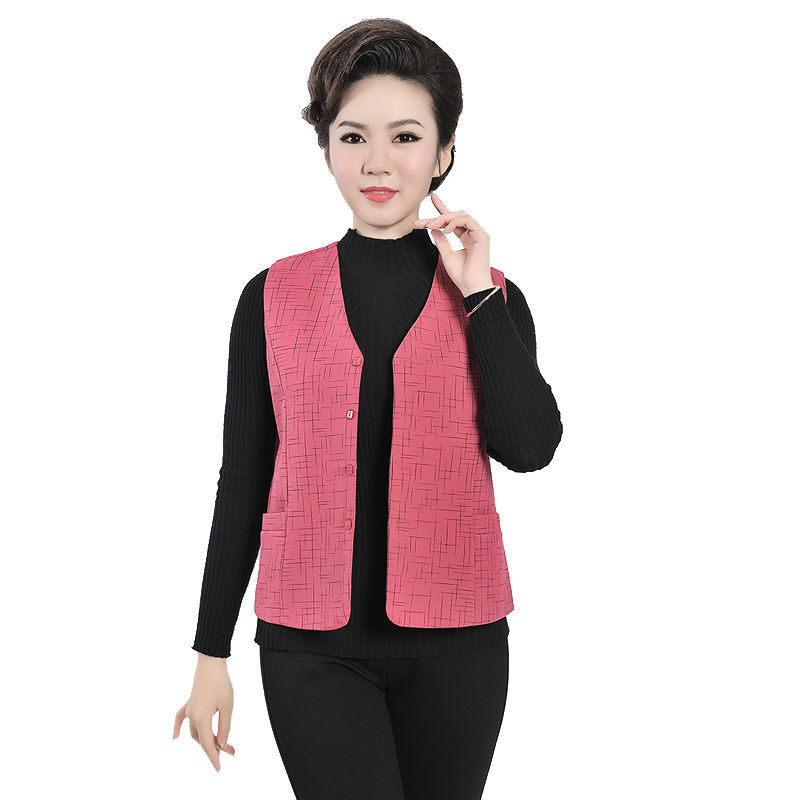 雅鹿新品中老年马甲女春秋薄款女士马甲中年妈妈马夹无袖短版百搭背心