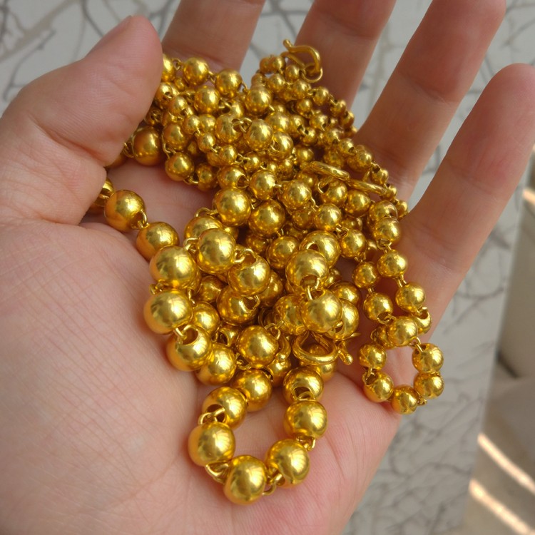 老凤凰同款大圆珠金项链女包银金店空心金链子送女友礼物时尚bj258mm