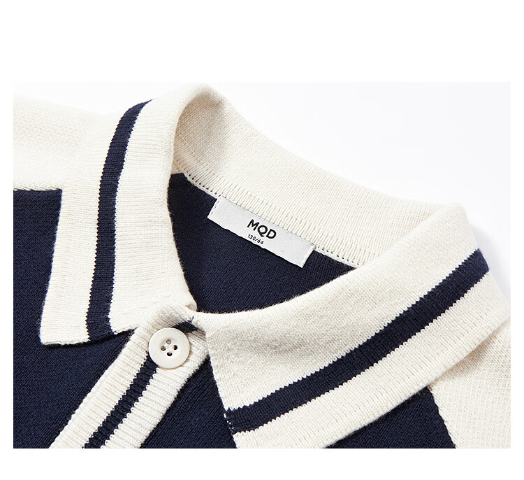 MQD Boys' Sweater, Spring And Autumn Style, Turn-Down Collar, Preppy Style, Children's Knitted Cardigan, Navy Blue, Size 110 18