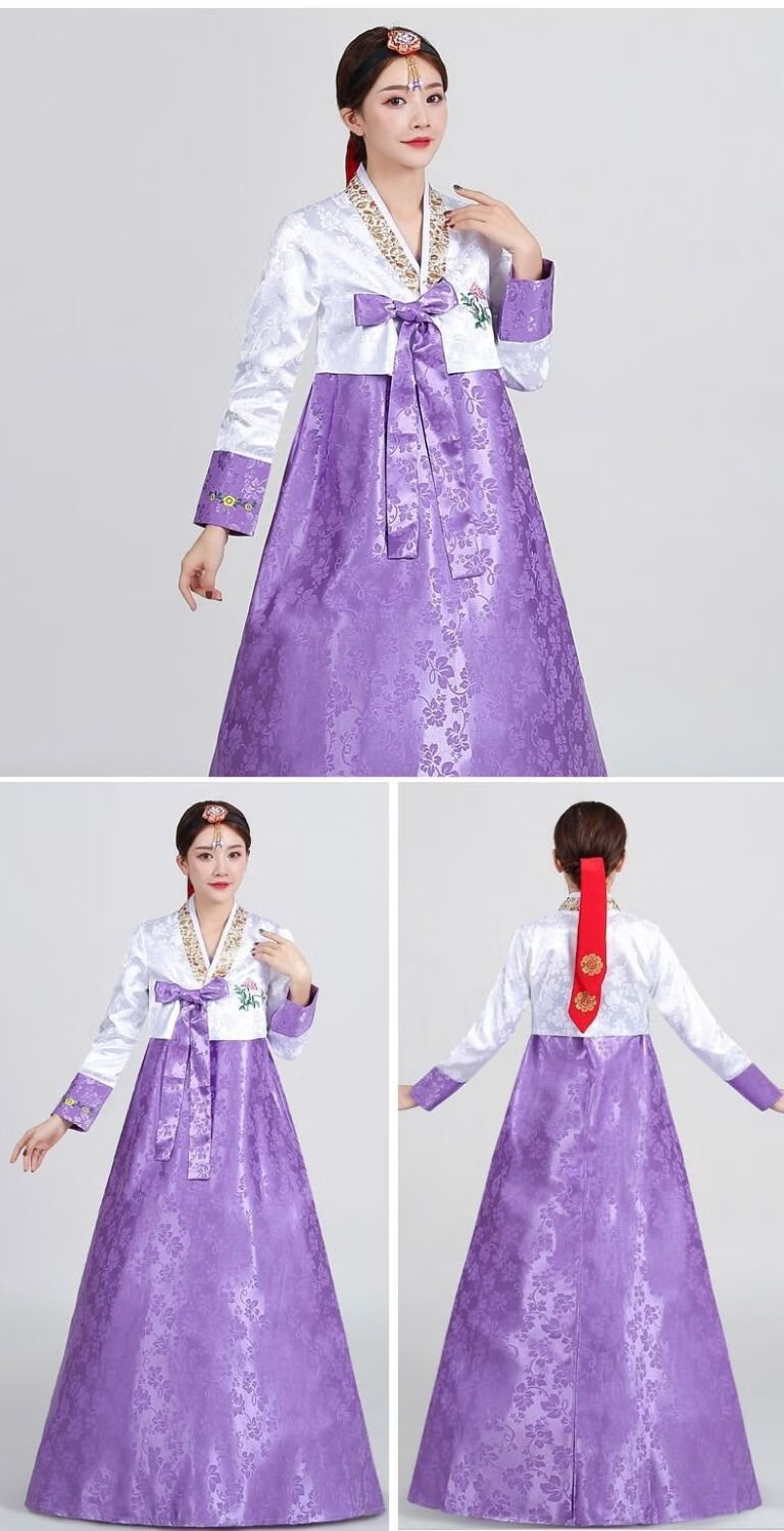 朝鲜演出服装舞台舞蹈服民族风礼服韩国传统服饰两件套装白衣蓝裙m