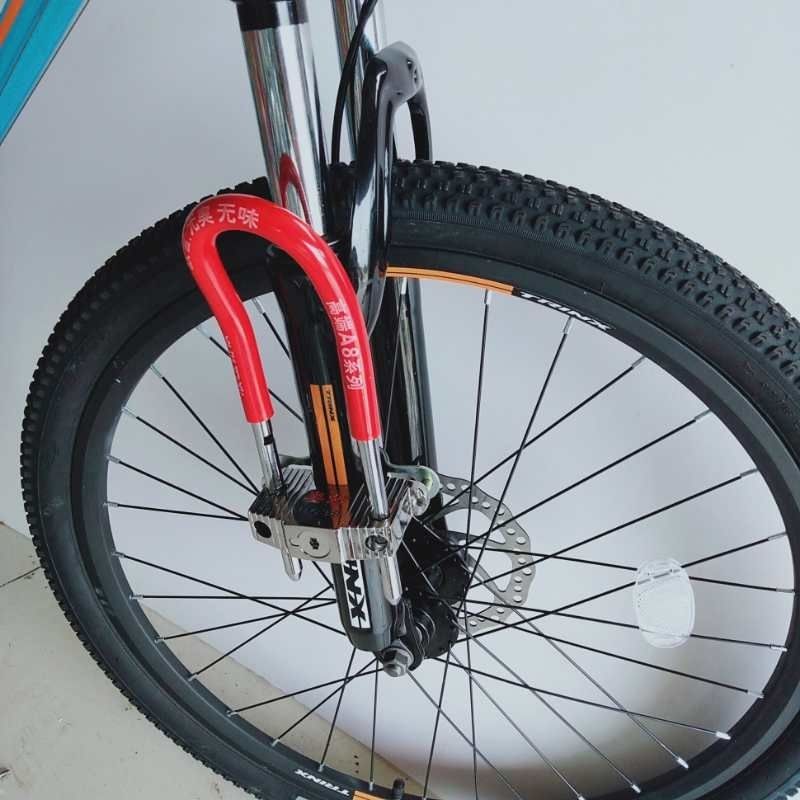 钓鱼王 电动车前叉锁加粗固定装叉锁自行车山地车前叉插锁抗剪u型锁