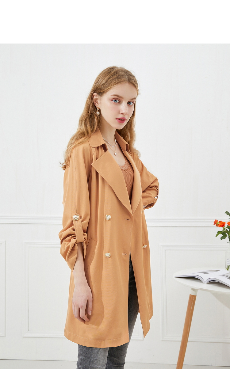 秋水伊人2021春装新品女装气质淑女翻领垂感面料中长款风衣外套女