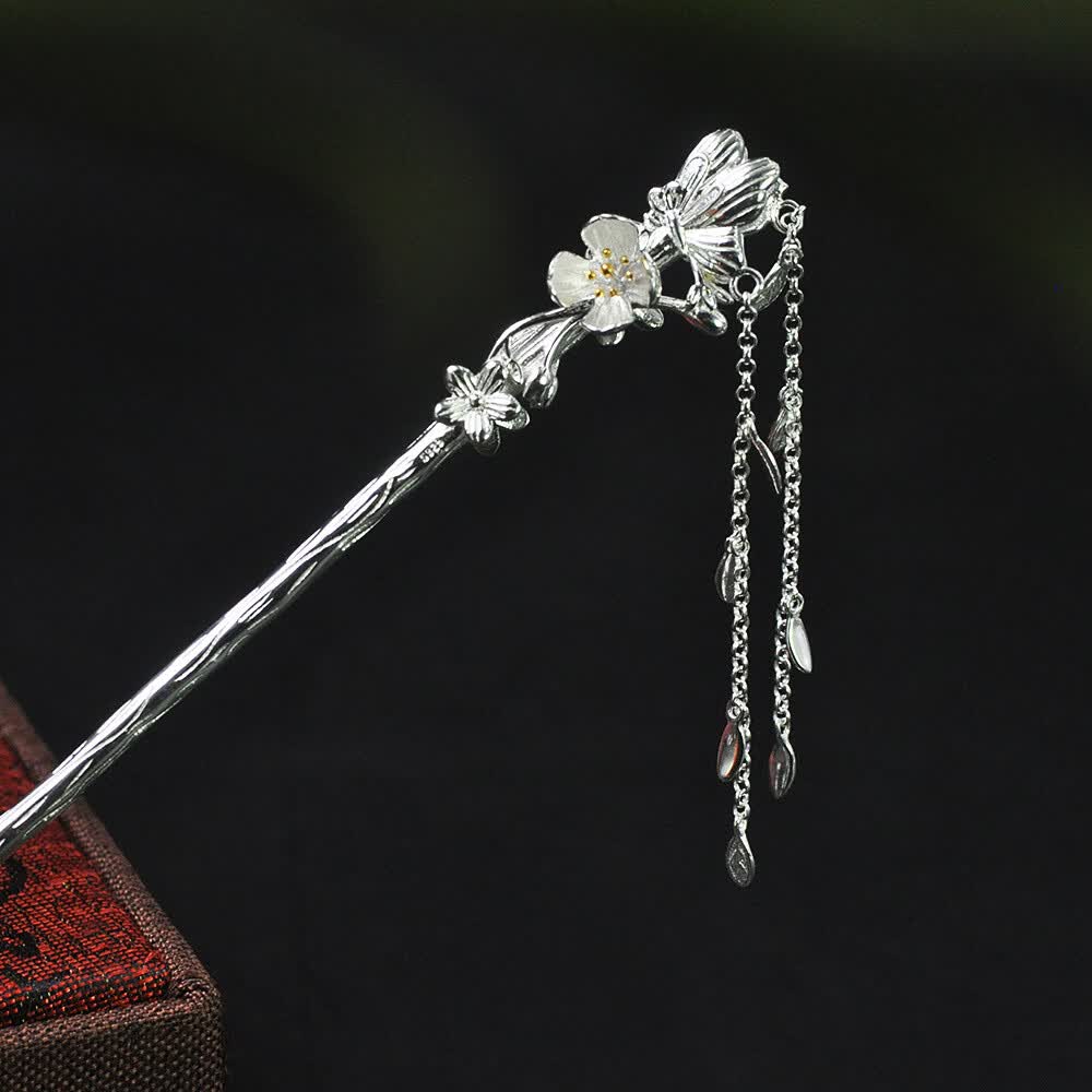 s925银发簪古风蝶花之恋花朵蝴蝶流苏汉服簪子盘发头饰发钗 蝶花恋