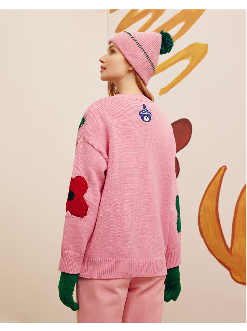 teenieweenie小熊撞色毛衣女冬季新款女毛衫黑色155xs