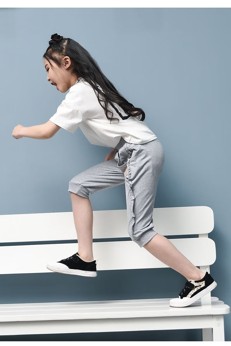 女童裤子夏季薄款棉宽松中裤女大童儿童七分裤夏装运动短裤外穿 粉色7