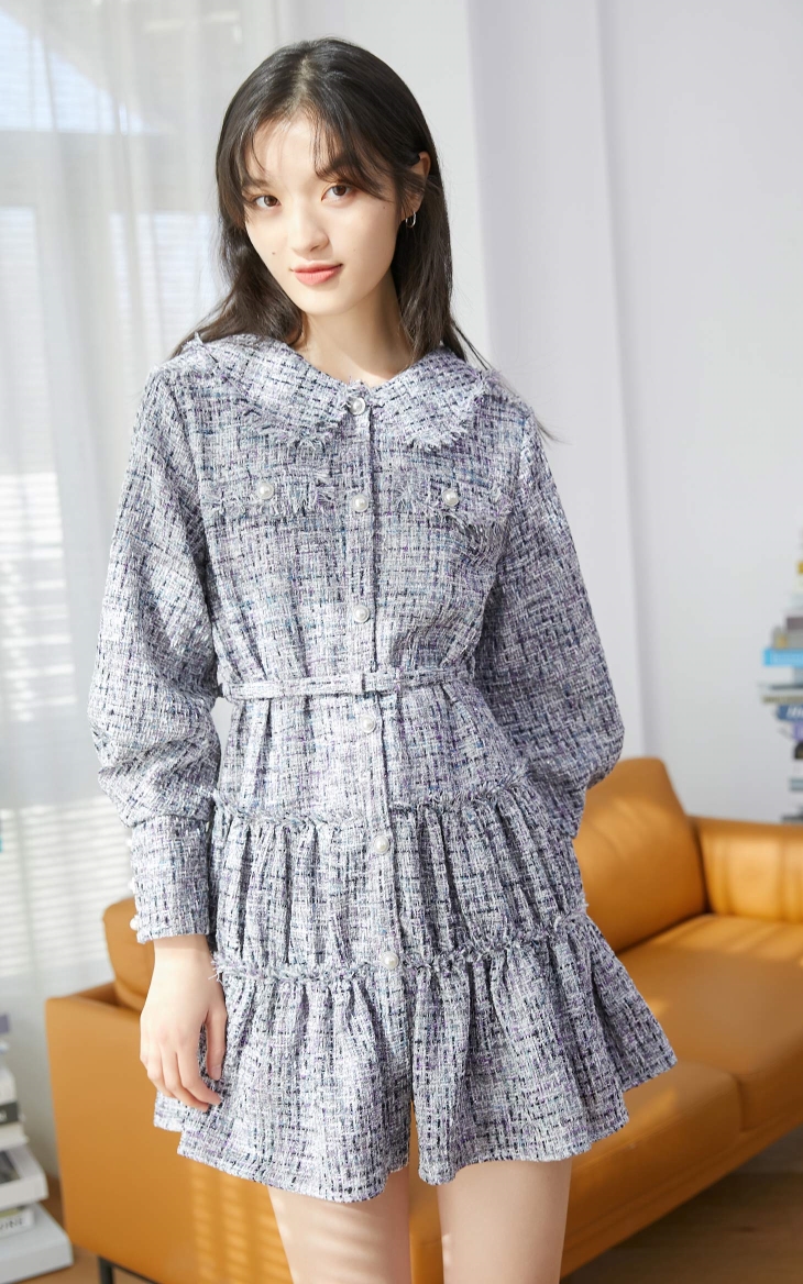 only2021春季新款甜美修身小香风短款收腰连衣裙女121107086 h22 迷雾