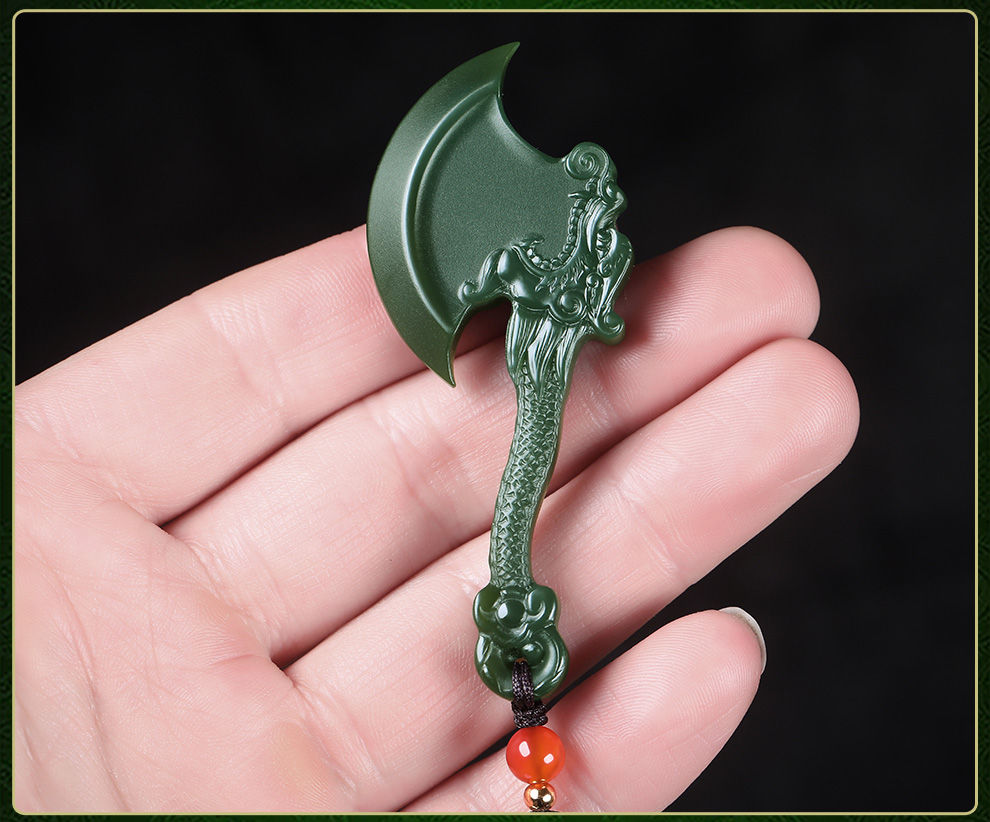 玉至峰和田玉青玉龙斧头挂件塔青细料府上有龙吊坠男女款玉坠