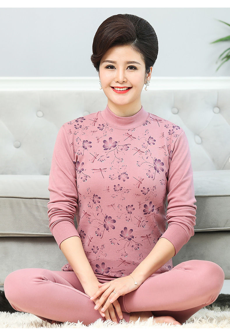 中老年纯棉秋衣秋裤套装女老年人棉毛衫中老年人妈妈全棉保暖内衣绛紫