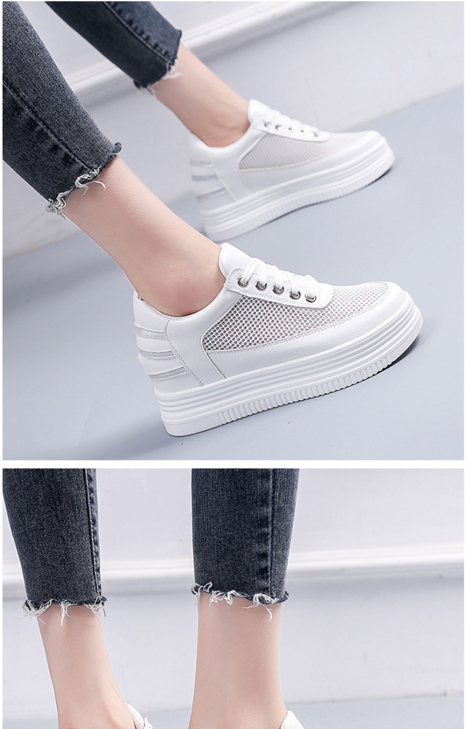 红蜻蜓商场同款新款夏季女夏季厚底内增高小白鞋女网鞋年新款透气网面