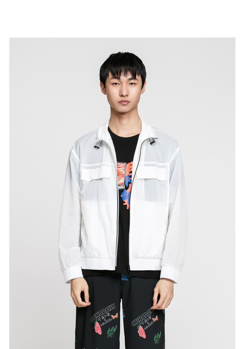 利郎轻薄夹克男时尚青年2021春夏新品工装翻领短款茄克男士皮肤衣外套