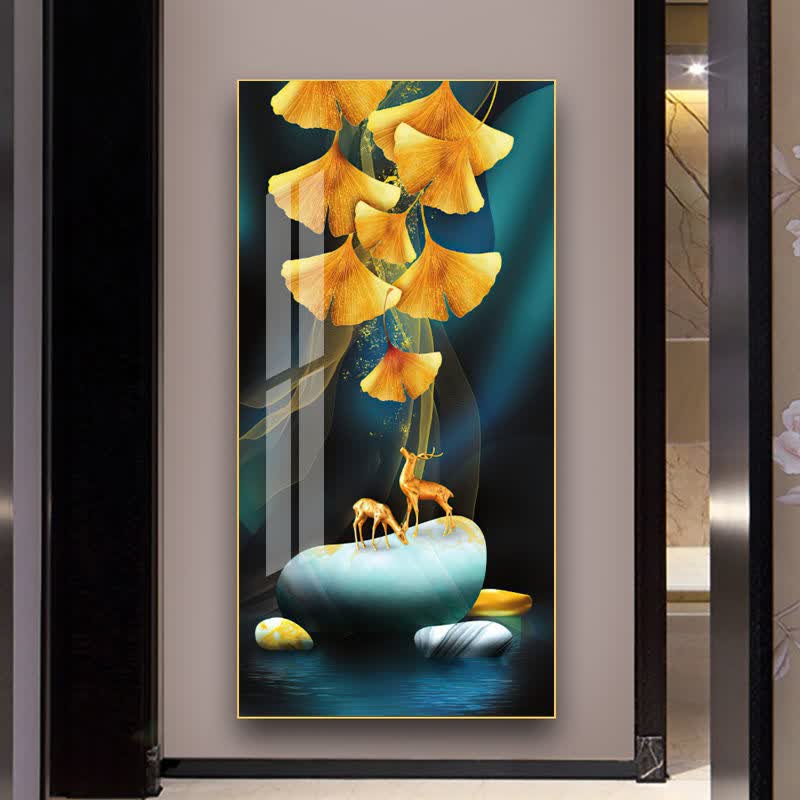 入户玄关装饰画走廊过道晶瓷画现代简约轻奢挂画富贵羽鹿1080160cm铝