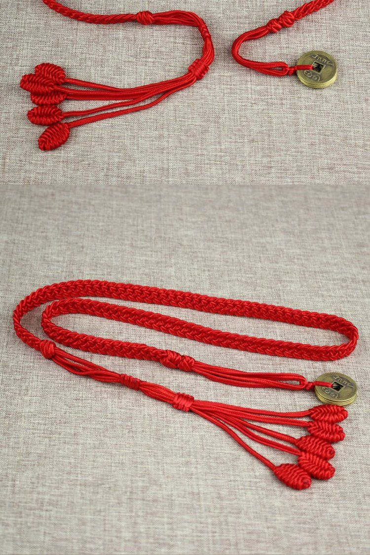 新品2022虎年大红布腰带手工精编本命年红腰带红腰链加粗加长红腰绳大