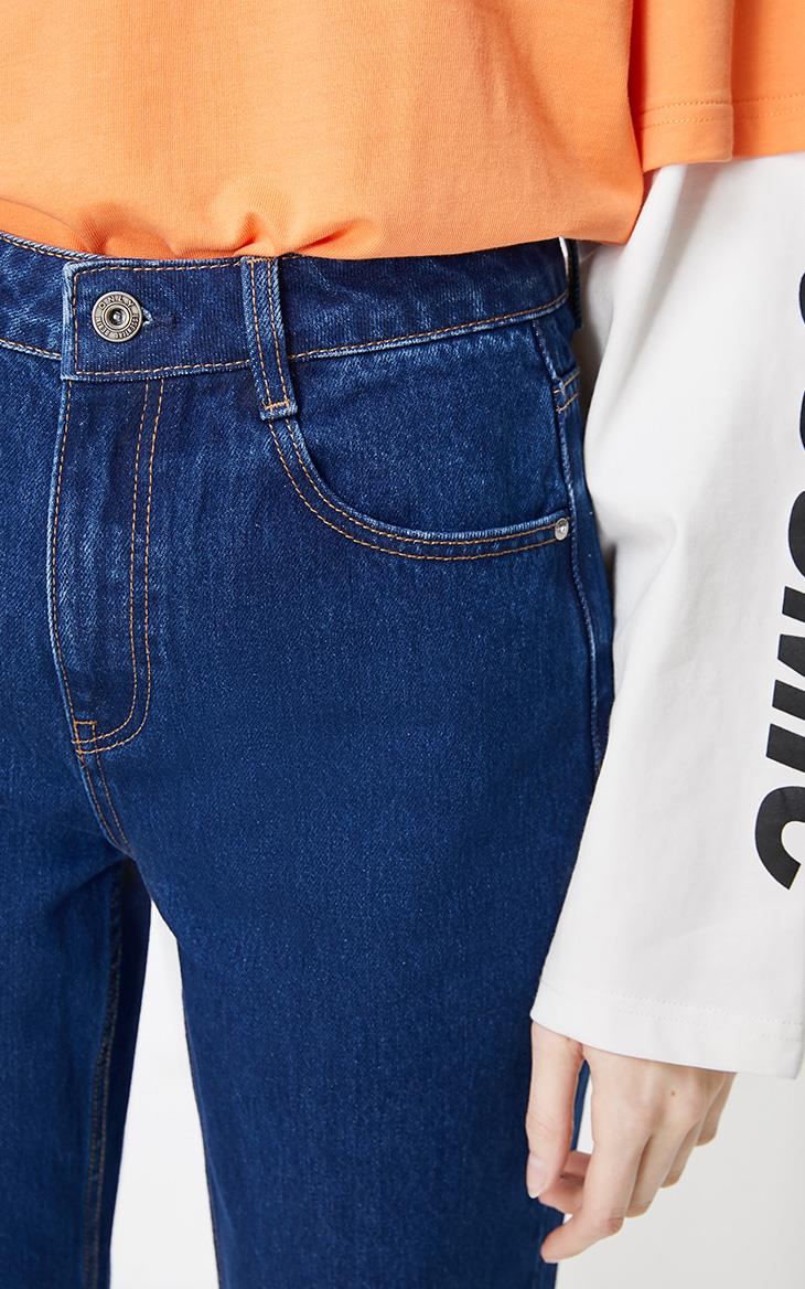 only2020春季新款宽松高腰显瘦九分牛仔裤女120149640 810洗水牛仔蓝