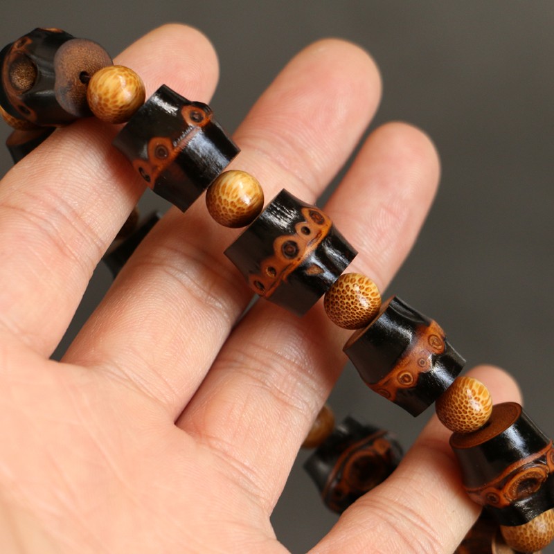 精品天然老紫竹鞭竹制手串 文玩男女款满钉竹根手链送礼金丝竹佛珠