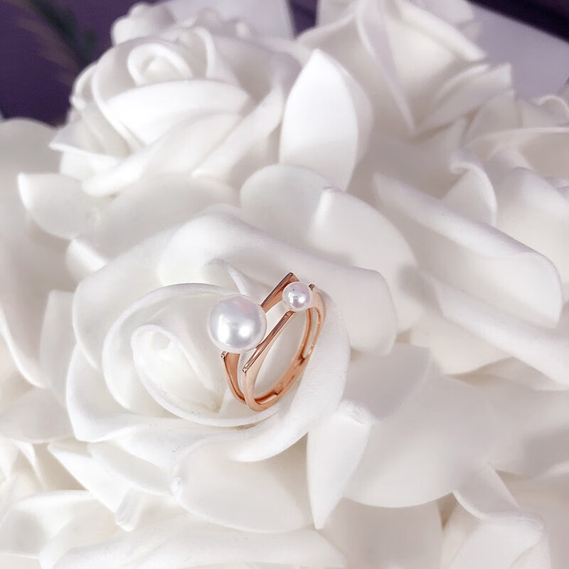 千叶珠宝18k金珍珠戒指玫瑰金akoya珍珠系列珠落 11号