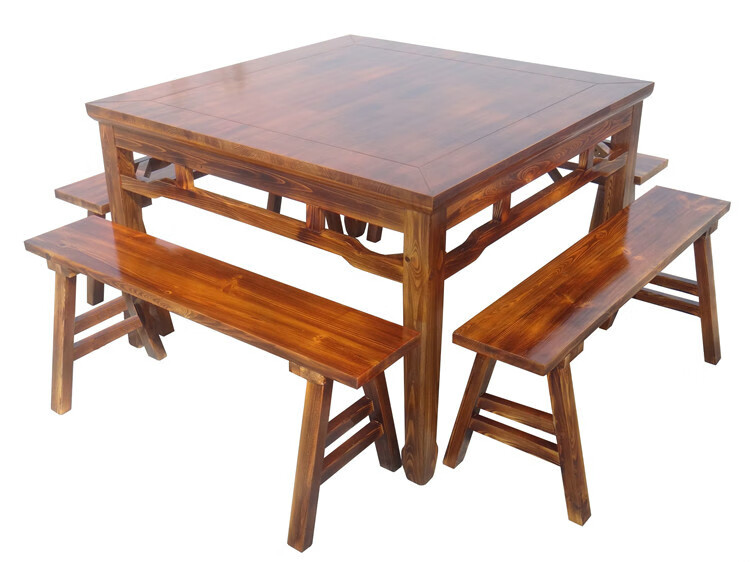 八仙桌组合全实木乐碳化老式八仙桌饭店餐桌椅仿古正