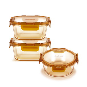 snapware耐热玻璃保鲜盒微波炉饭盒上班族带盖便当盒三件套 琥珀色