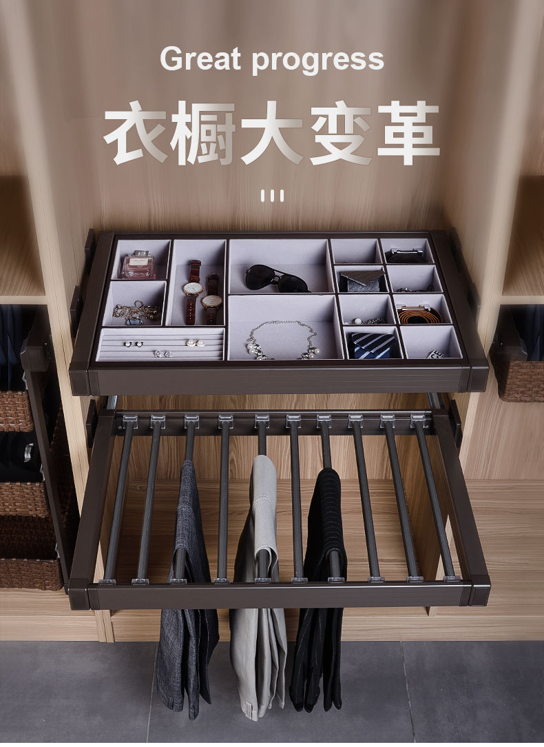 道璞伸缩衣柜裤架多功能抽屉式百宝格家用收纳柜内推拉抽拉首饰多宝盒