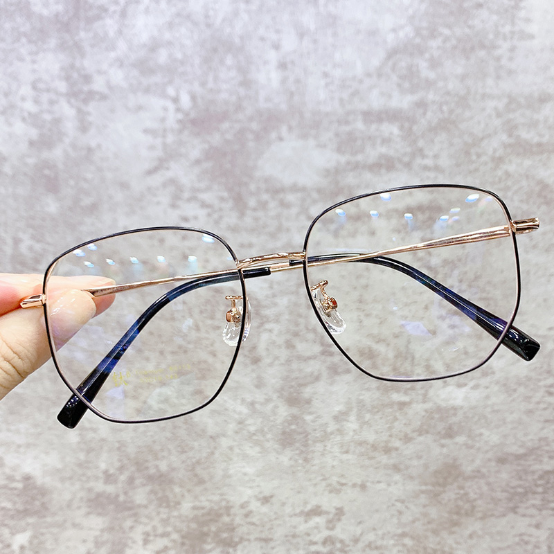 祥世恒吉防蓝光抗眼镜框女金属眼镜男平光韩版潮 黑配玫瑰金【平光防