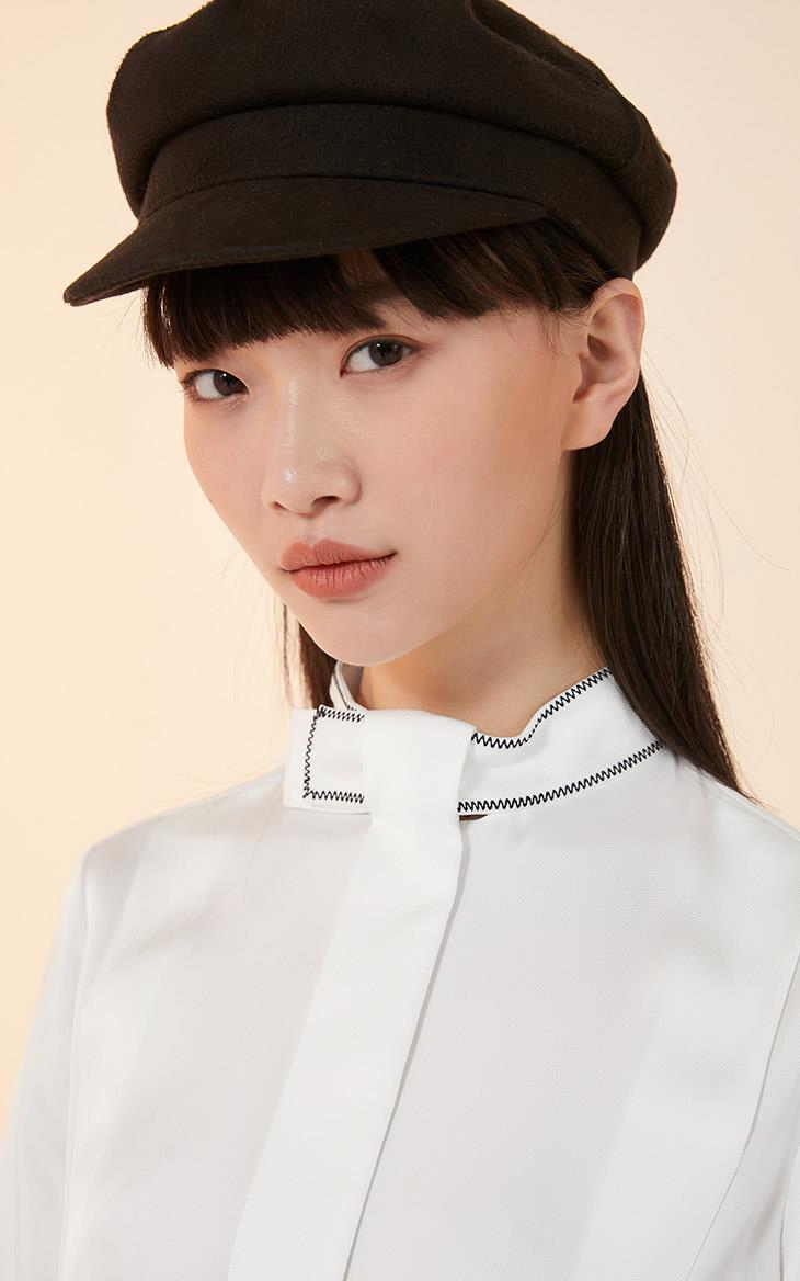 绣线领 立体剪裁 后背工字褶 垂感面料