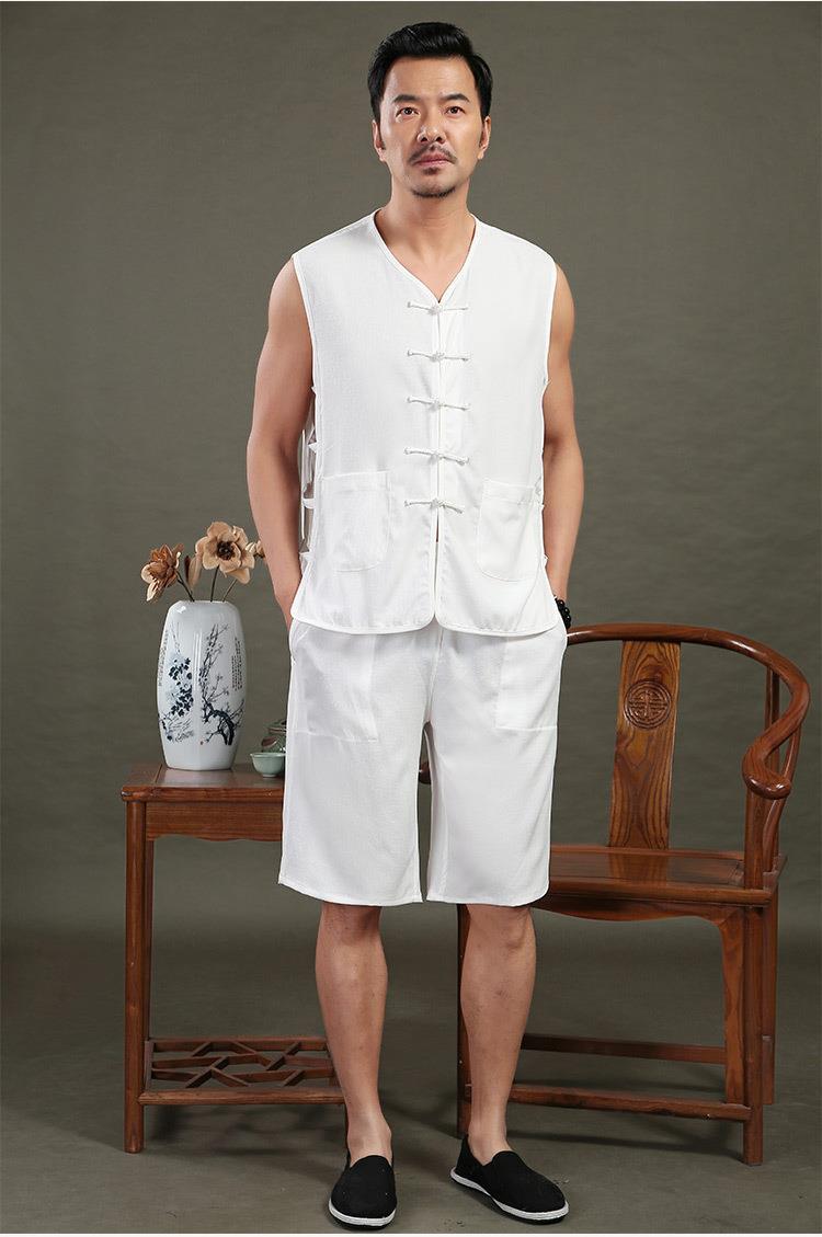 劲质唐装夏季新款马褂中式棉麻盘扣马甲中老年男士坎肩背心棉麻马褂男