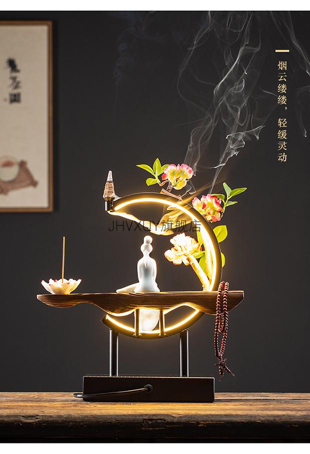 中式简约摆件禅意流香创意倒流香客厅装饰书房灯饰流香摆件中式禅意