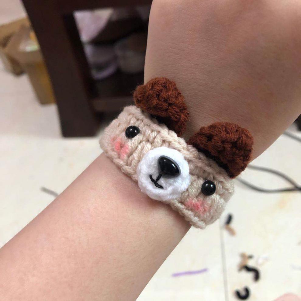 zhangu 成品网红小熊手环手工diy编织钩针兔耳朵熊耳朵手链情侣闺蜜